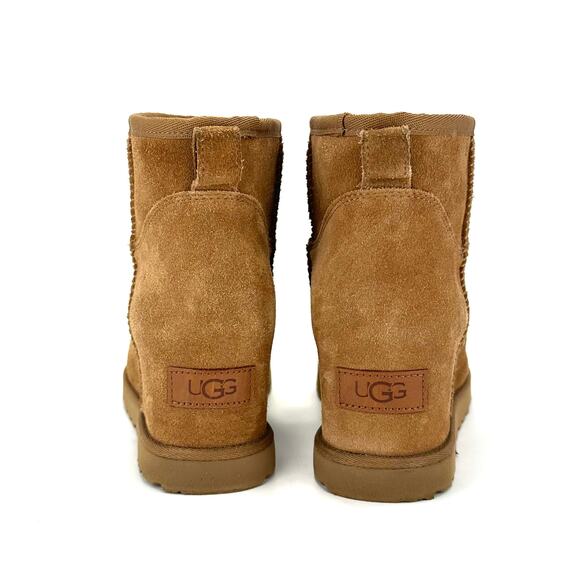 UGG Classic Femme Mini Hidden Wedge Heel Ankle Boot Size 9 Chestnut Suede Bootie - Picture 5 of 15